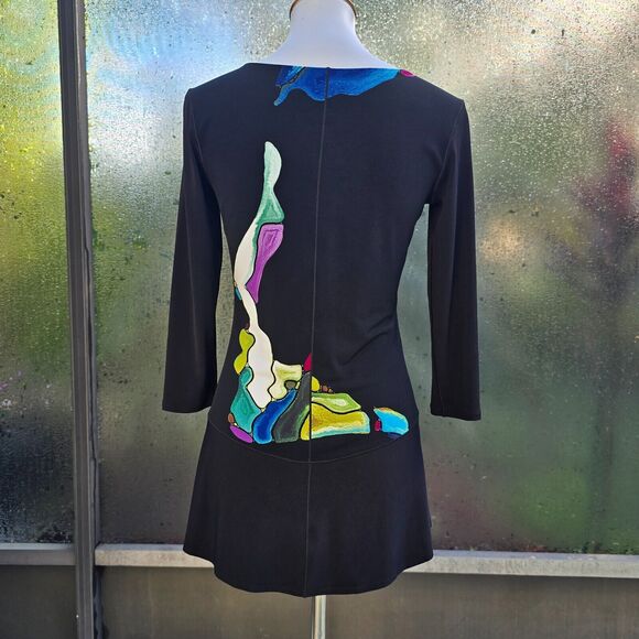 Eva Varro Stretch Scoop Neck Abstract Art Asymmetric Blouse Size S - Picture 4 of 10